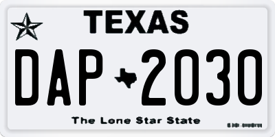 TX license plate DAP2030