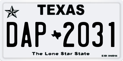 TX license plate DAP2031