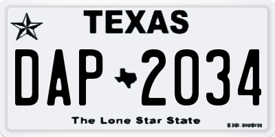 TX license plate DAP2034