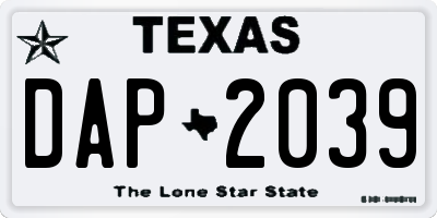 TX license plate DAP2039