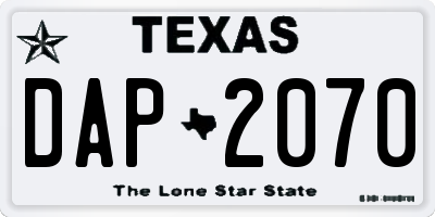 TX license plate DAP2070