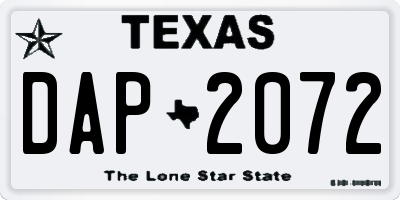 TX license plate DAP2072