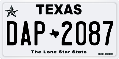 TX license plate DAP2087