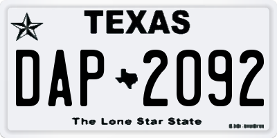 TX license plate DAP2092
