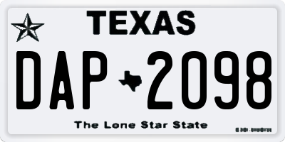 TX license plate DAP2098