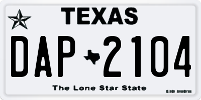 TX license plate DAP2104