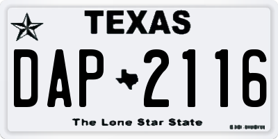 TX license plate DAP2116