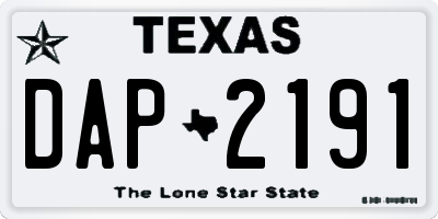 TX license plate DAP2191