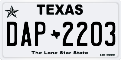 TX license plate DAP2203