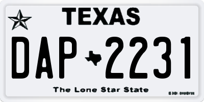 TX license plate DAP2231