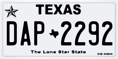 TX license plate DAP2292