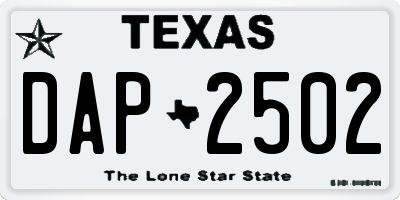TX license plate DAP2502