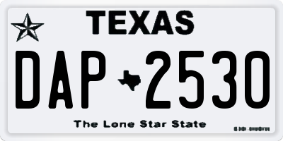 TX license plate DAP2530