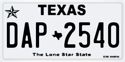 TX license plate DAP2540