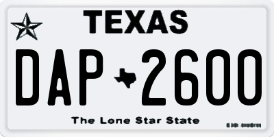 TX license plate DAP2600