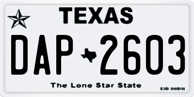 TX license plate DAP2603