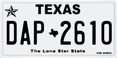 TX license plate DAP2610