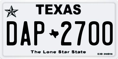 TX license plate DAP2700