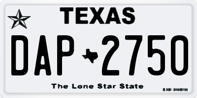TX license plate DAP2750