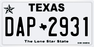 TX license plate DAP2931