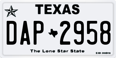 TX license plate DAP2958