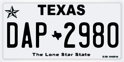 TX license plate DAP2980