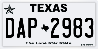 TX license plate DAP2983