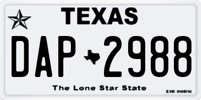 TX license plate DAP2988