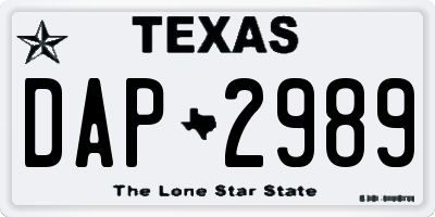 TX license plate DAP2989