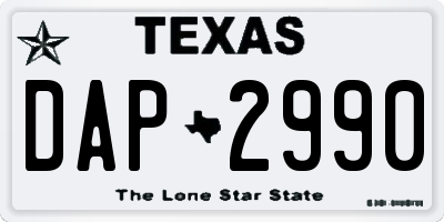 TX license plate DAP2990