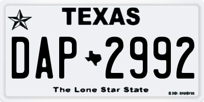 TX license plate DAP2992