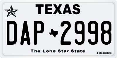 TX license plate DAP2998