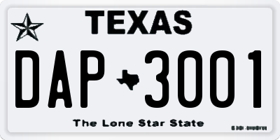 TX license plate DAP3001