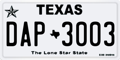 TX license plate DAP3003