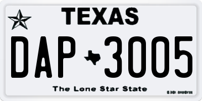 TX license plate DAP3005