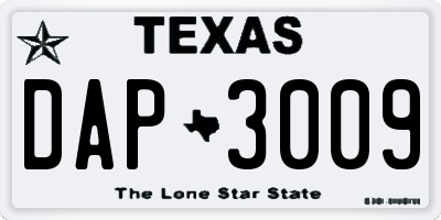 TX license plate DAP3009