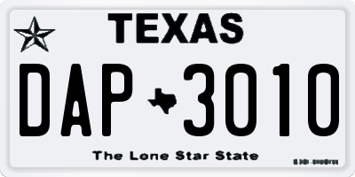 TX license plate DAP3010