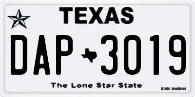 TX license plate DAP3019