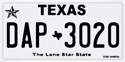 TX license plate DAP3020