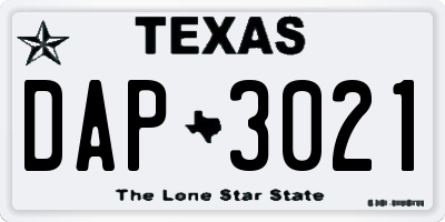 TX license plate DAP3021