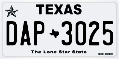 TX license plate DAP3025