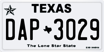 TX license plate DAP3029