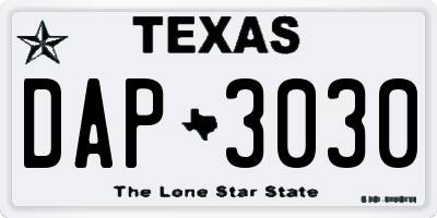 TX license plate DAP3030