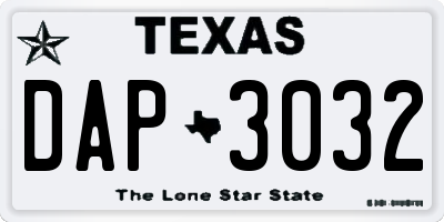 TX license plate DAP3032