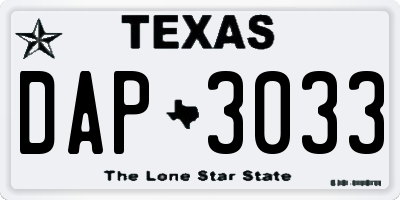 TX license plate DAP3033