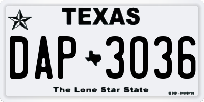 TX license plate DAP3036