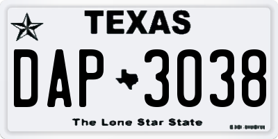 TX license plate DAP3038
