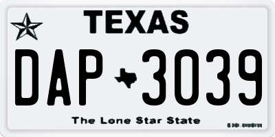 TX license plate DAP3039