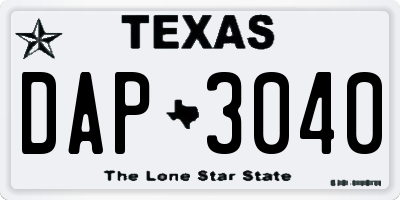 TX license plate DAP3040