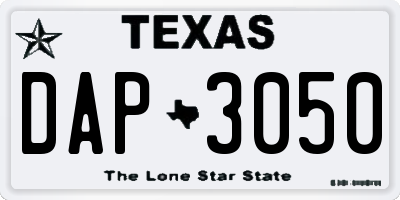 TX license plate DAP3050